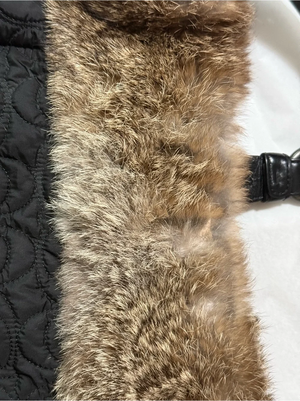 Coach Signature Quilted Fur Trim Hobo Shoulder Bag Black Nylon Leather - Picture 6 of 7